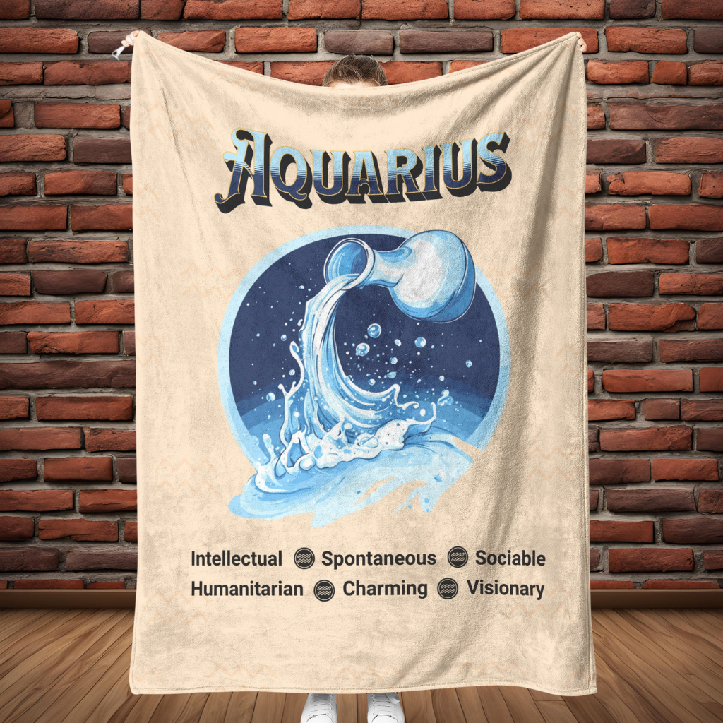 Aquarius Fleece or sherpa blanket displaying full length mister obtuse eclectic goods