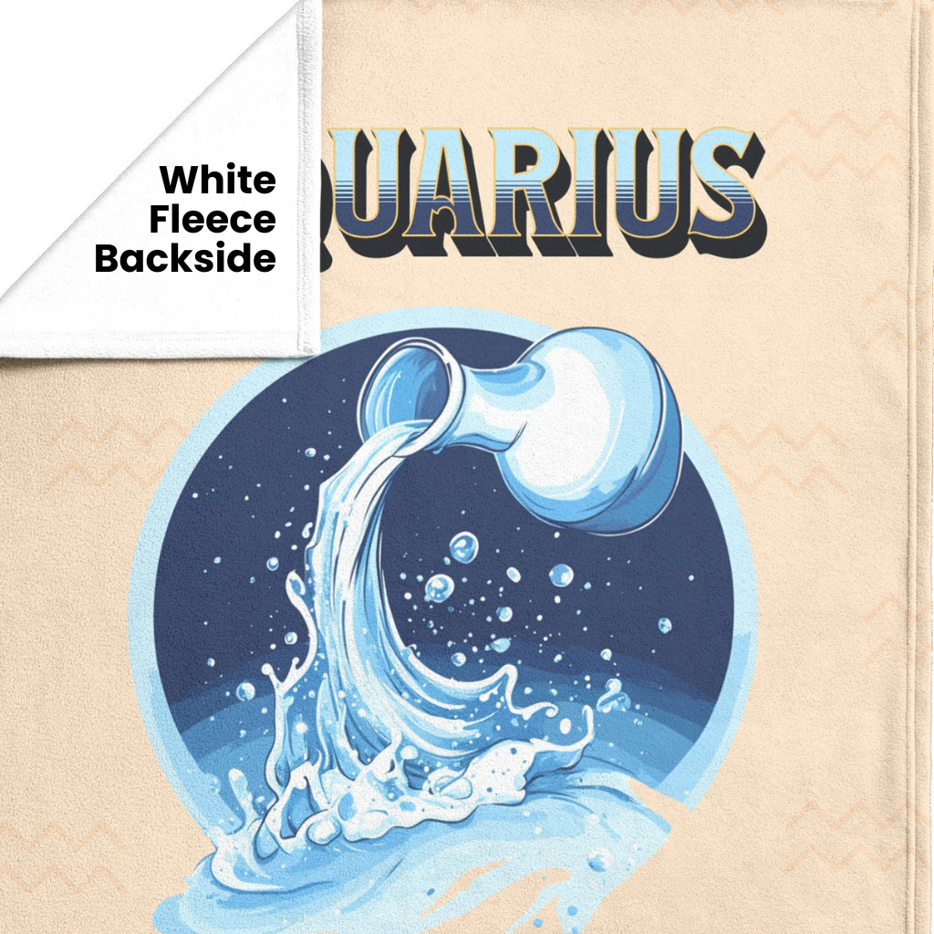 Aquarius Fleece or sherpa blanket displaying white fleece backside mister obtuse eclectic goods
