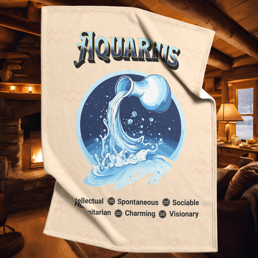 Aquarius Fleece or sherpa blanket inside cabin with fireplace mister obtuse eclectic goods