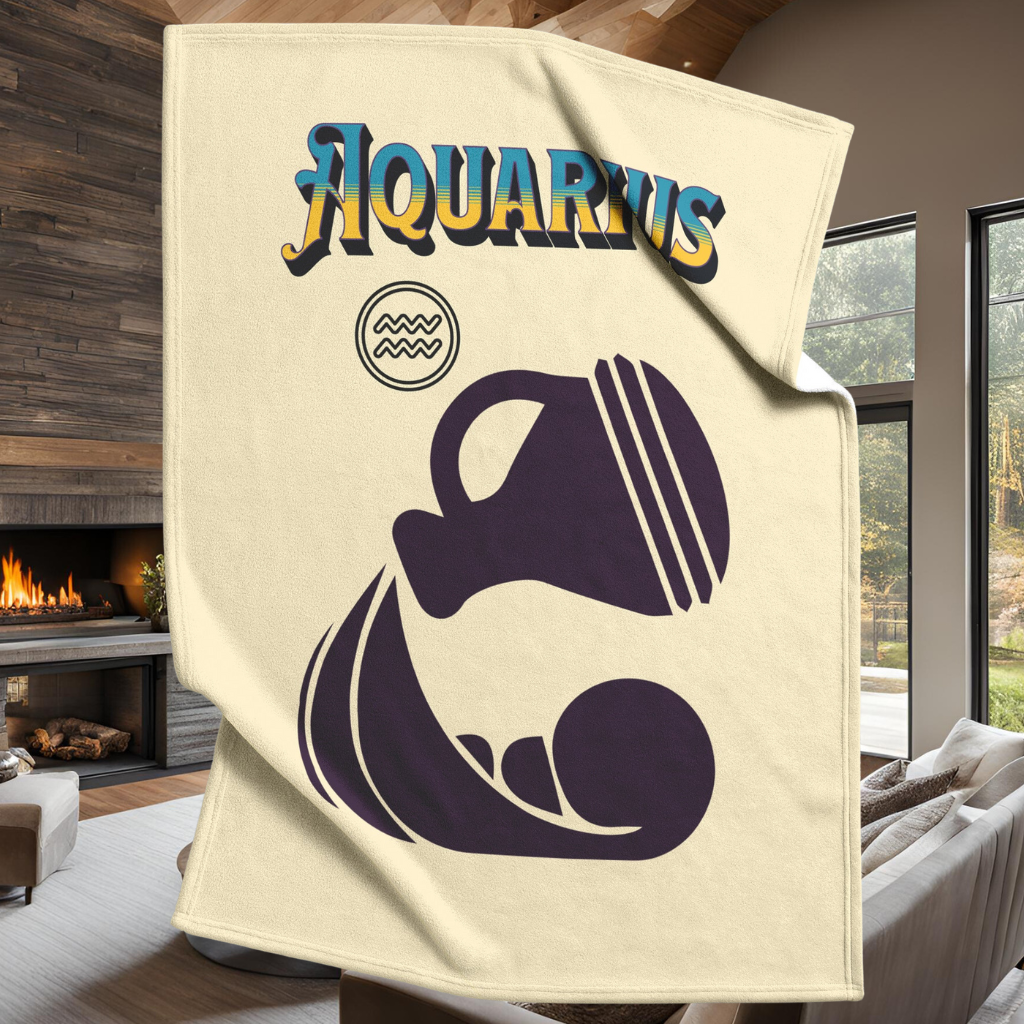 Aquarius Minimalist Fleece or sherpa blanket inside living room with fireplace mister obtuse eclectic goods