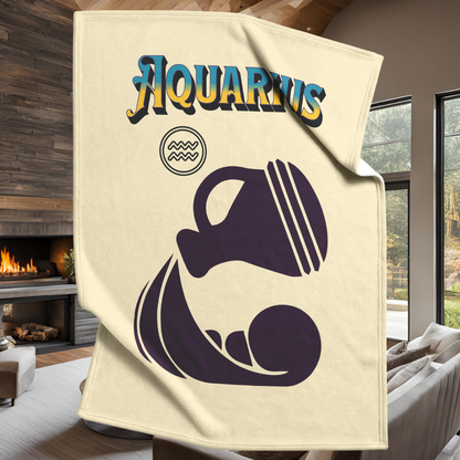 Aquarius Minimalist Fleece or sherpa blanket inside living room with fireplace mister obtuse eclectic goods