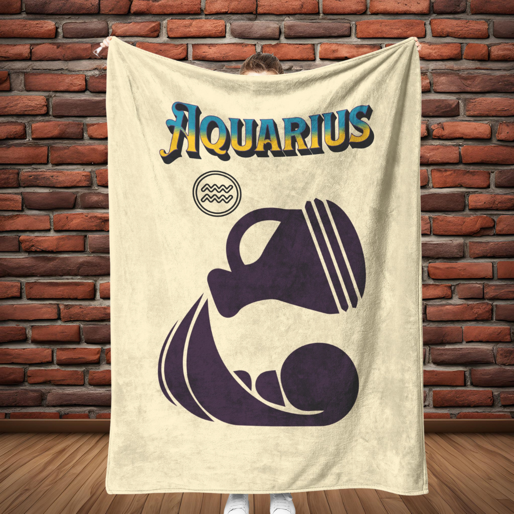 Aquarius Minimalist Fleece or sherpa blanket showing full length mister obtuse eclectic goods