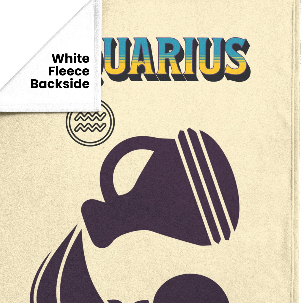 Aquarius Minimalist Fleece or sherpa blanket showing white fleece backside mister obtuse eclectic goods
