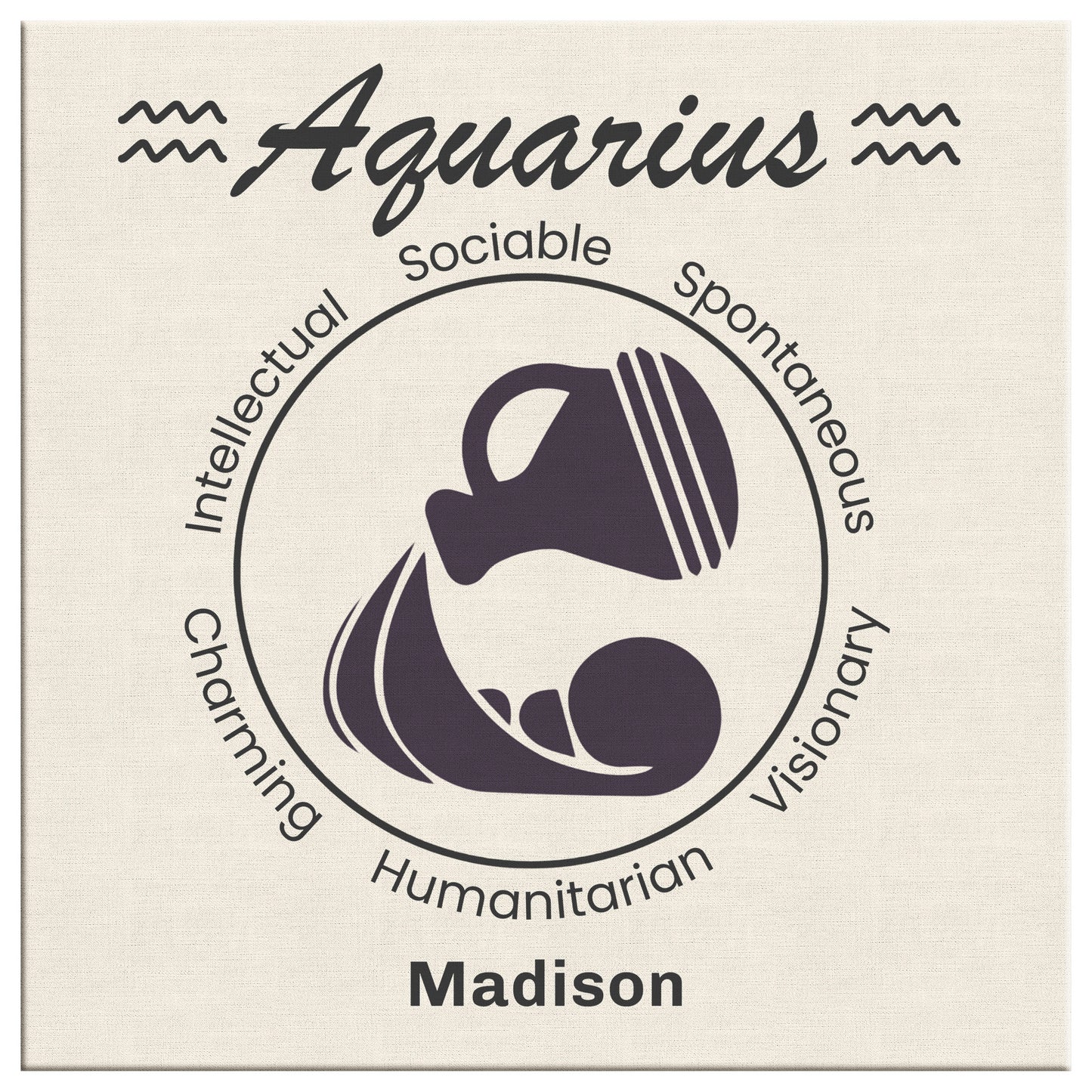 Aquarius Minimalist Personalized Square Canvas Wrap close up mister obtuse eclectic goods