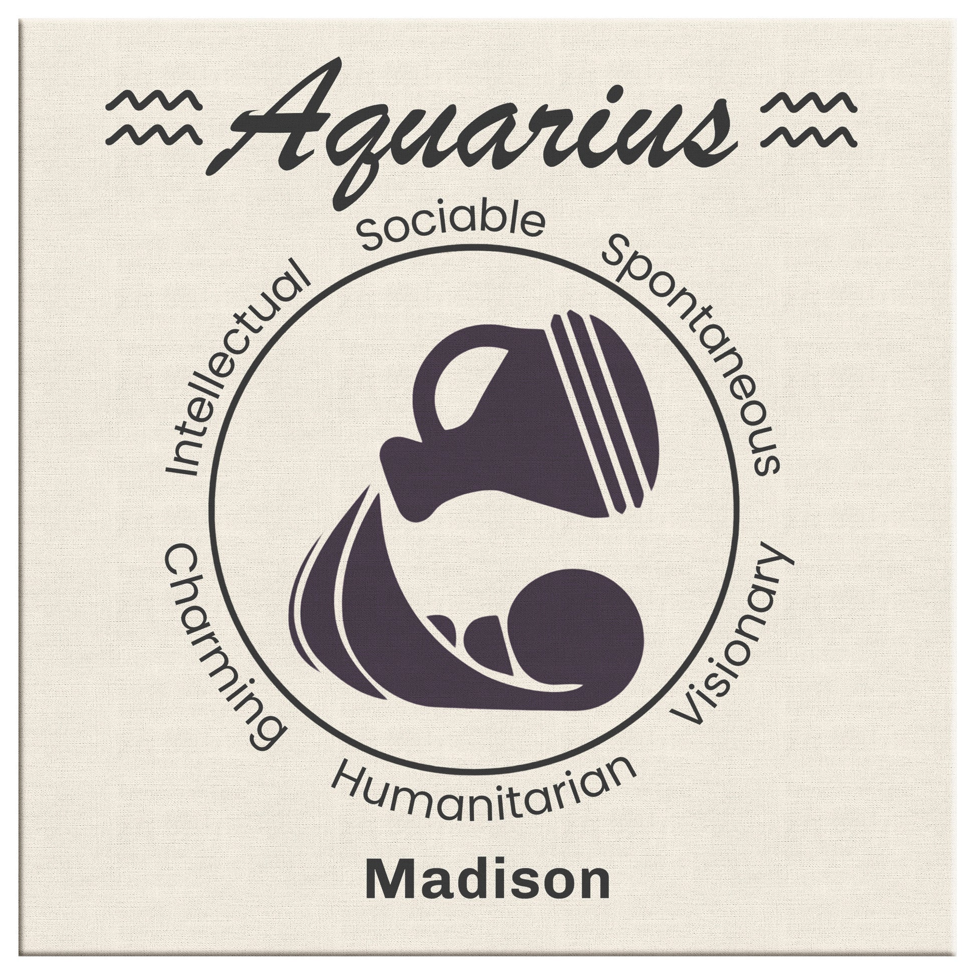 Aquarius Minimalist Personalized Square Canvas Wrap close up mister obtuse eclectic goods