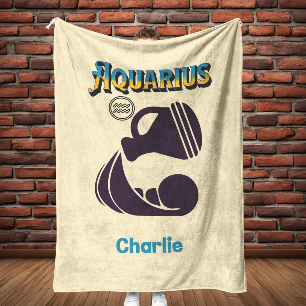Aquarius Minimalist Personalized Fleece or Sherpa Blanket full length Mister Obtuse Eclectic Goods