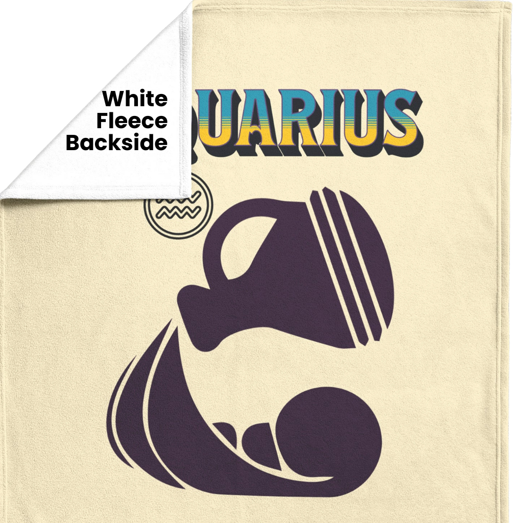 Aquarius Minimalist Personalized Fleece or Sherpa Blanket showing white fleece backside Mister Obtuse Eclectic Goods