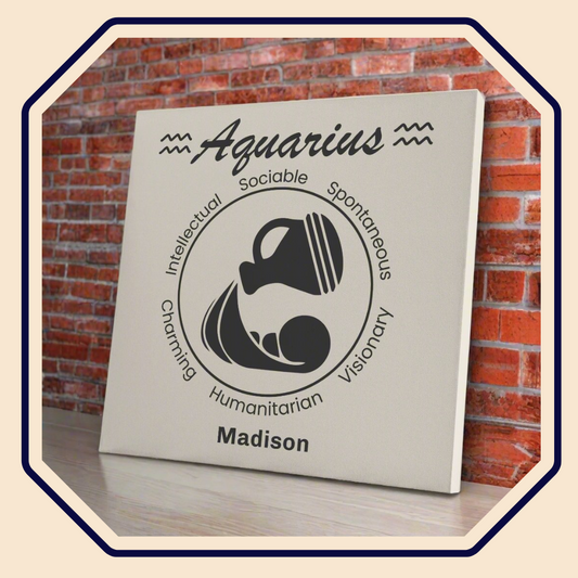 Aquarius Minimalist Personalized Square Canvas Wrap main product image mister obtuse eclectic goods