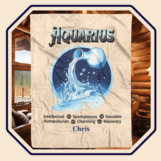Aquarius Personalized Fleece or Sherpa Blanket Main Image Mister Obtuse Eclectic Goods