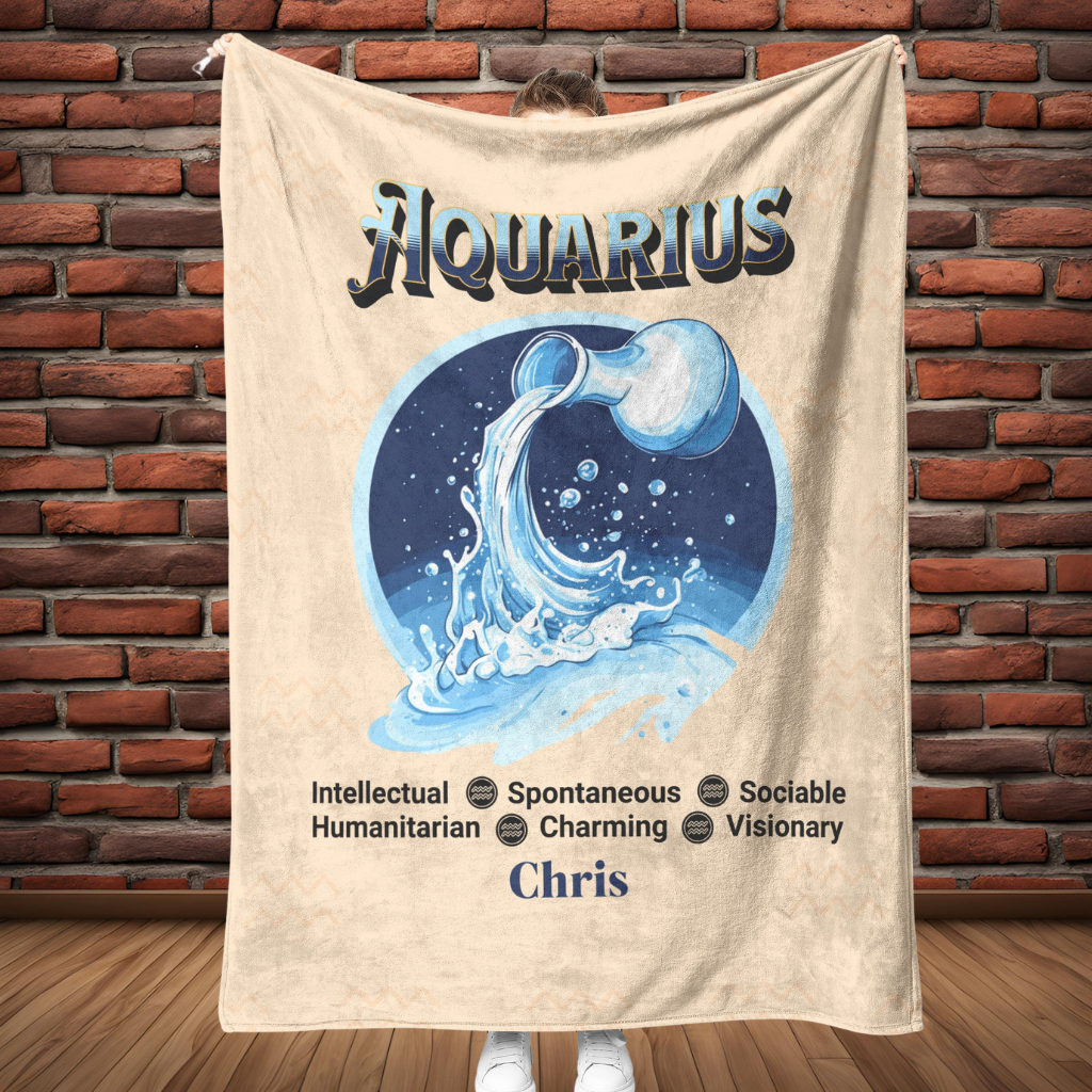 Aquarius Personalized Fleece or Sherpa Blanket full length Mister Obtuse Eclectic Goods