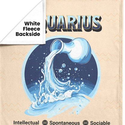 Aquarius Personalized Fleece or Sherpa Blanket showing white fleece backside Mister Obtuse Eclectic Goods
