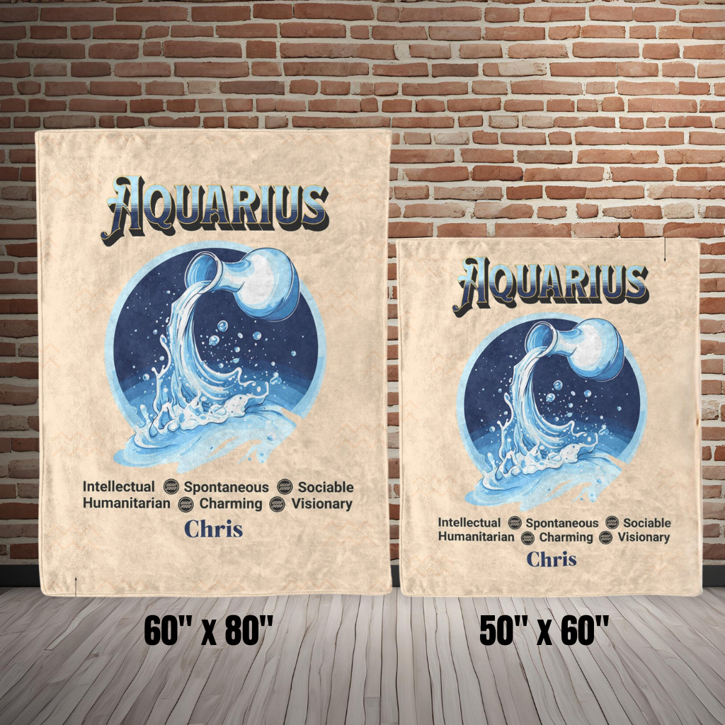 Aquarius Personalized Fleece or Sherpa Blanket size options Mister Obtuse Eclectic Goods
