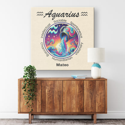 Aquarius Vibrant Flow Personalized Square Canvas Wrap on wall above cabinet mister obtuse eclectic goods