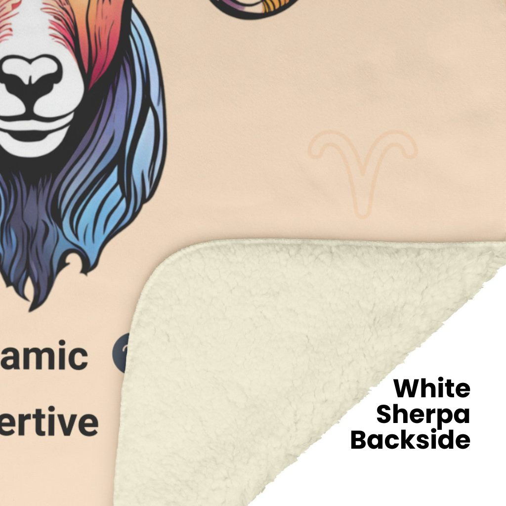 Aries Fleece or sherpa blanket showing white shrepa backside mister obtuse eclectic goods
