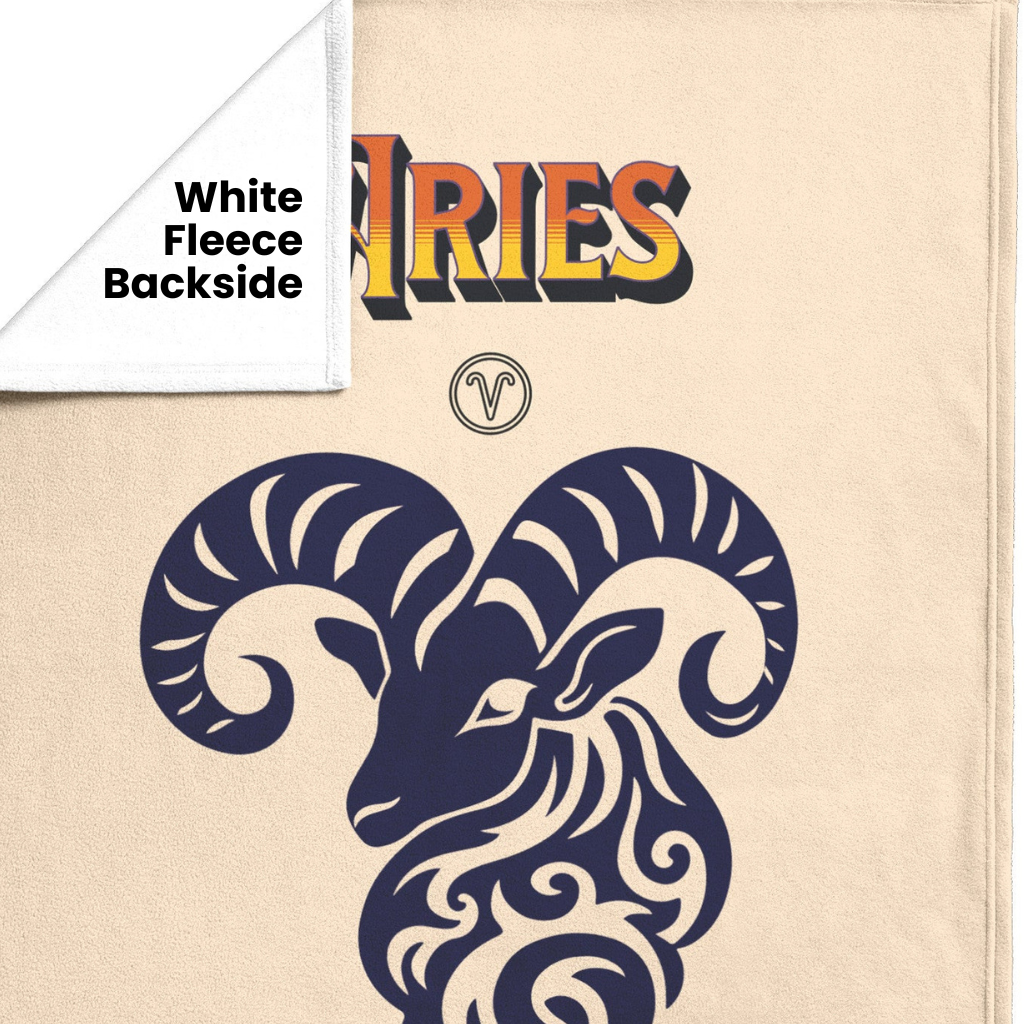 Aries Minimalist Fleece or sherpa blanket showing fleece backside obtuse eclectic goods
