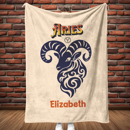 Aries Minimalist Personalized Fleece or Sherpa Blanket full length Mister Obtuse Eclectic Goods