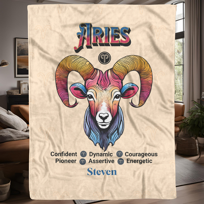 Aries Personalized Fleece or Sherpa Blanket living room background Mister Obtuse Eclectic Goods