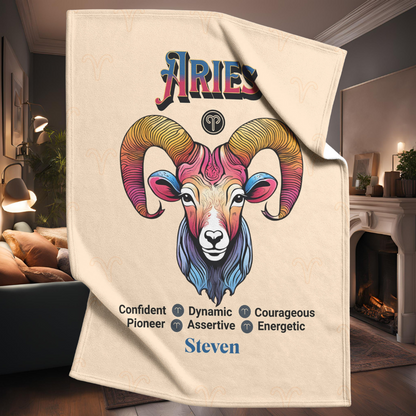 Aries Personalized Fleece or Sherpa Blanket living room setting Mister Obtuse Eclectic Goods