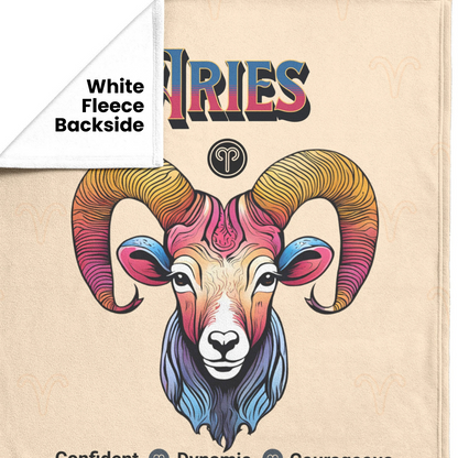Aries Personalized Fleece or Sherpa Blanket showing white fleece backside Mister Obtuse Eclectic Goods