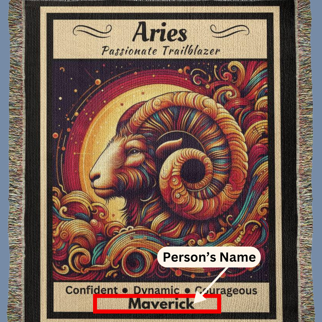 Aries Personalized blanket showing name mister obtuse eclectic goods
