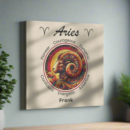 Aries Rising Personalized Square Canvas Wrap on light blue wall mister obtuse eclectic goods