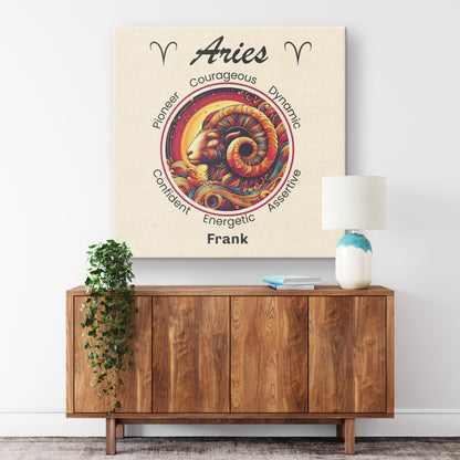 Aries Rising Personalized Square Canvas Wrap on wall above cabinet mister obtuse eclectic goods