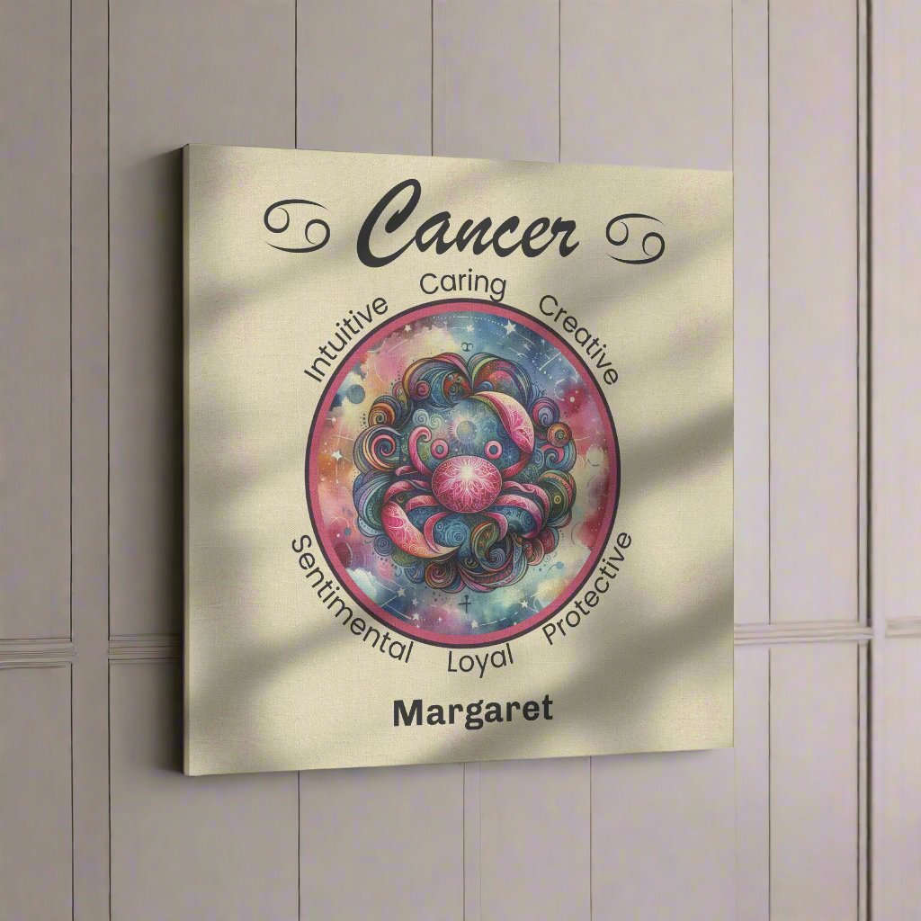 Cancer Cosmic Dreams Personalized Square Canvas Wrap hanging on wall mister obtuse eclectic goods