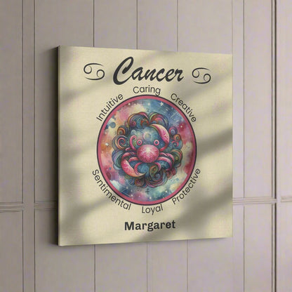 Cancer Cosmic Dreams Personalized Square Canvas Wrap hanging on wall mister obtuse eclectic goods