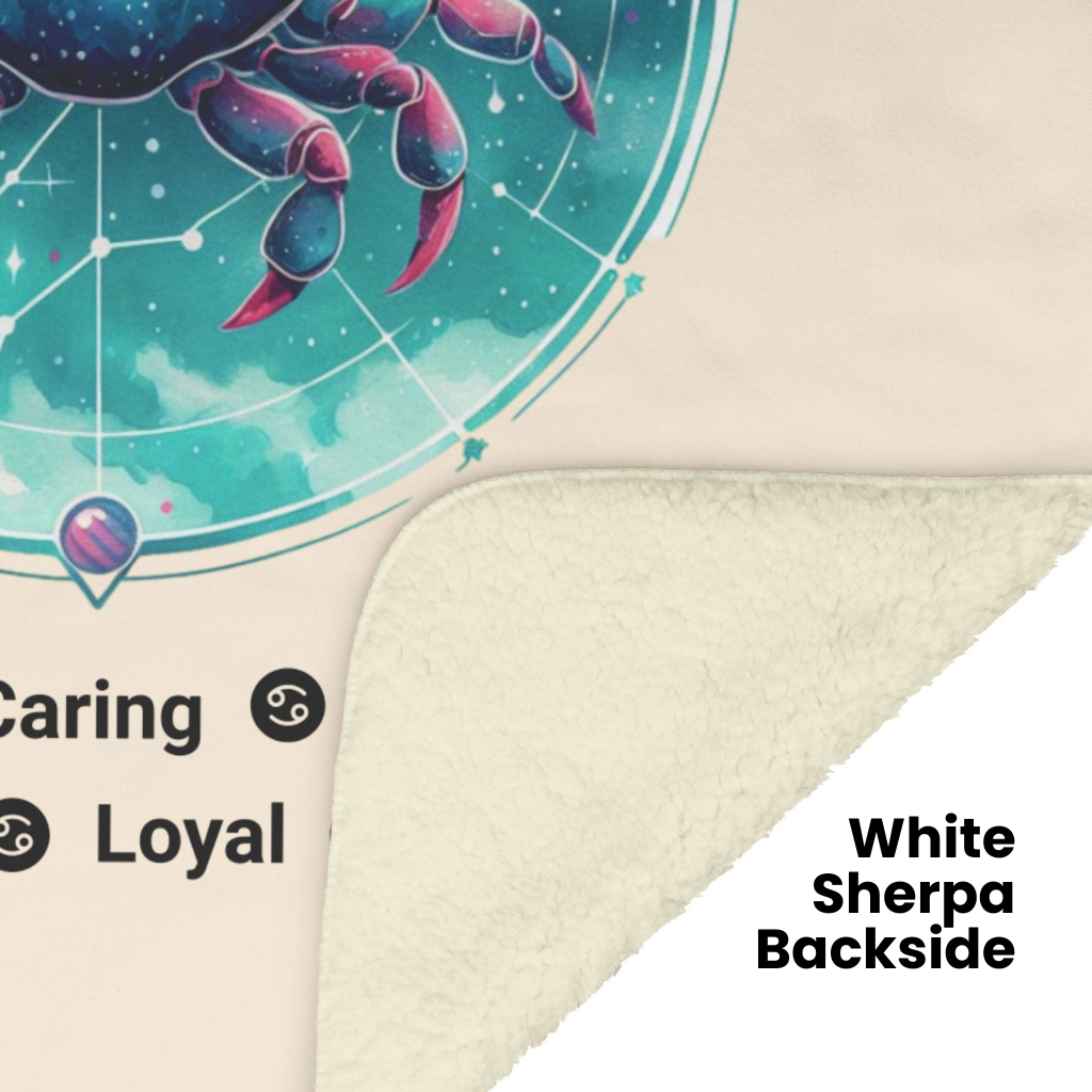 Cancer Fleece or sherpa blanket showing white sherpa backside mister obtuse eclectic goods