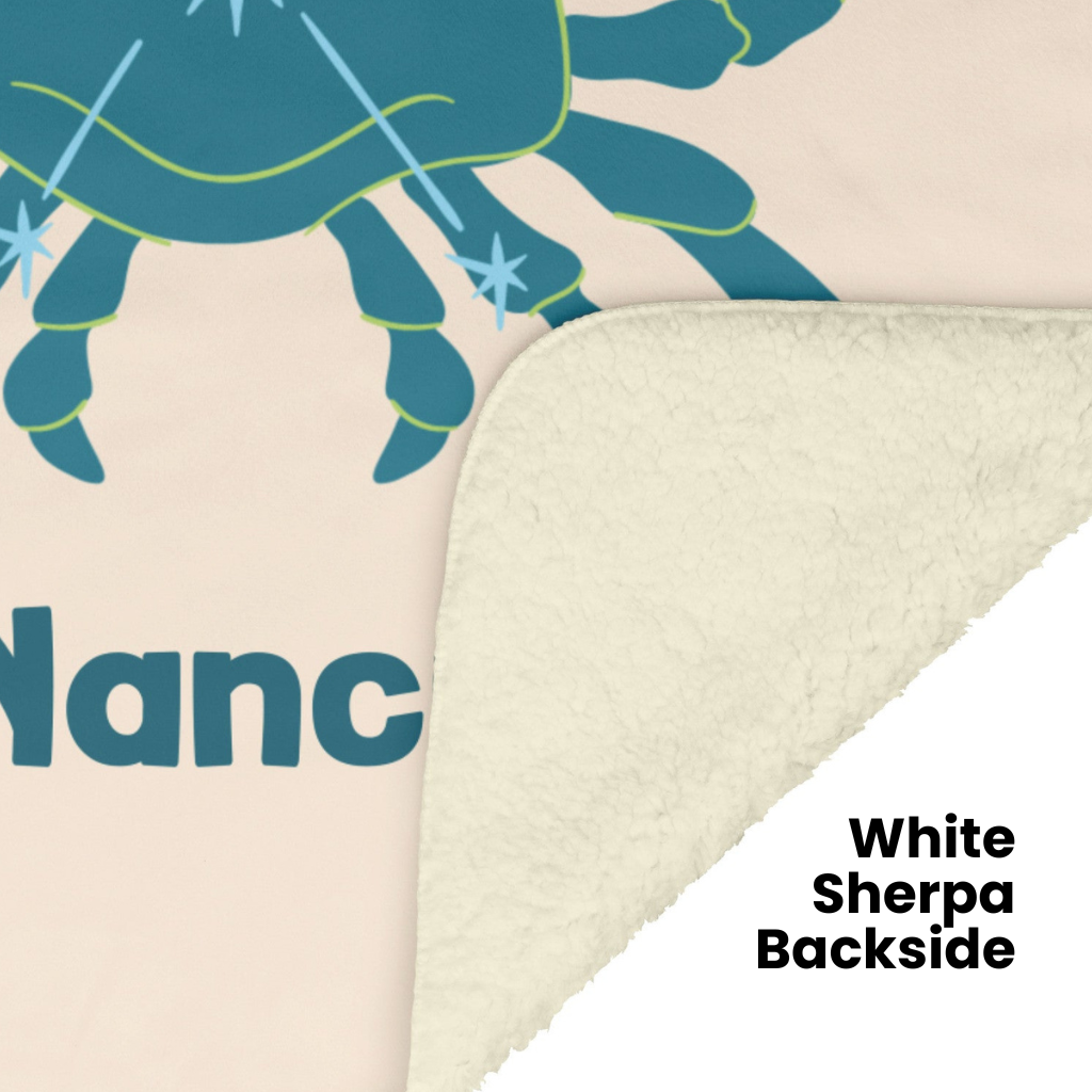 Cancer Minimalist Personalized Fleece or Sherpa Blanket showing white sherpa backside Mister Obtuse Eclectic Goods