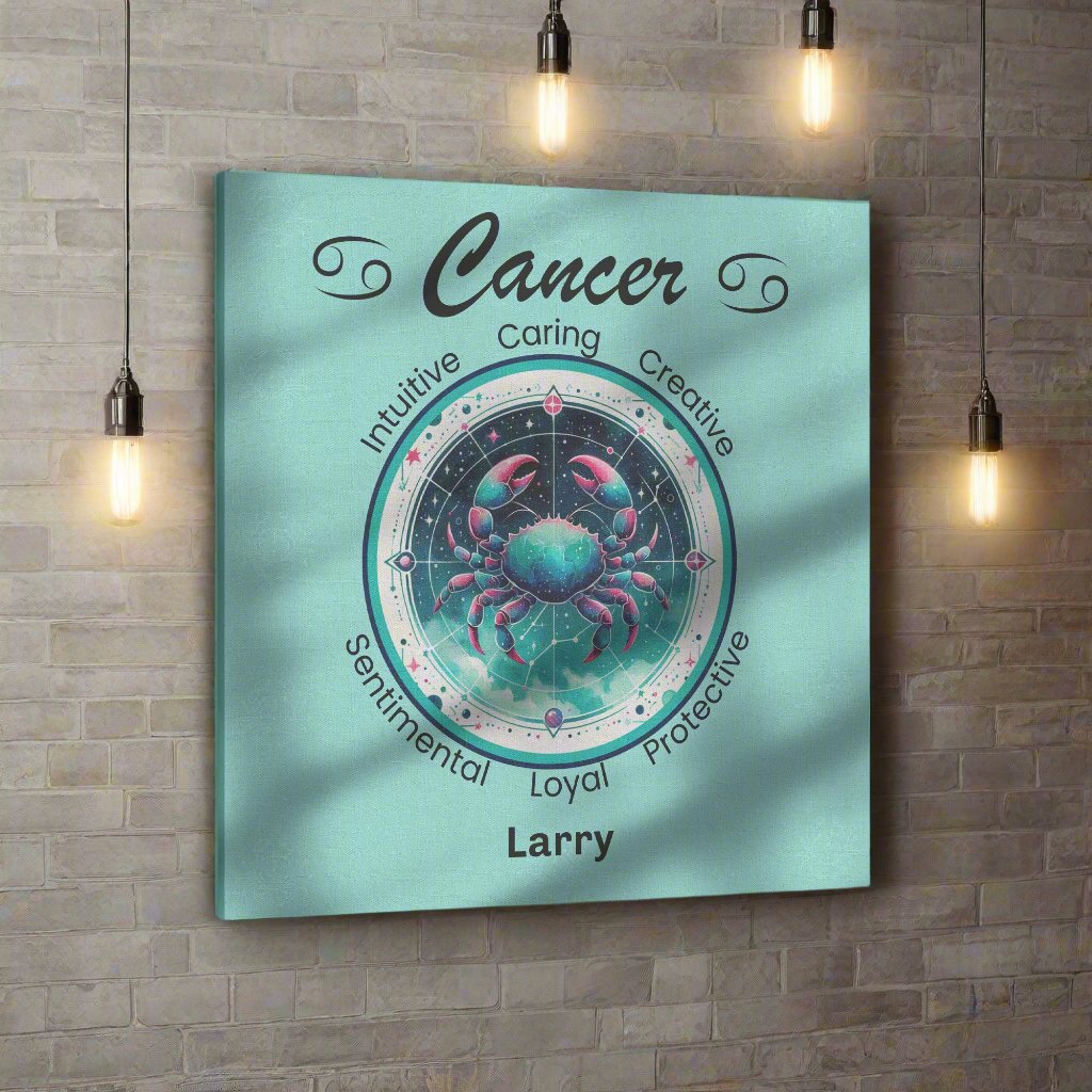 Cancer Navigator Personalized Square Canvas Wrap on brick wall with lights mister obtuse eclectic goods