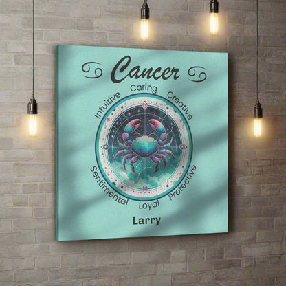 Cancer Navigator Personalized Square Canvas Wrap on brick wall with lights mister obtuse eclectic goods