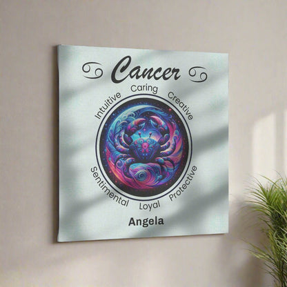 Cancer Night Sky Personalized Square Canvas Wrap on wall by window mister obtuse eclectic goods
