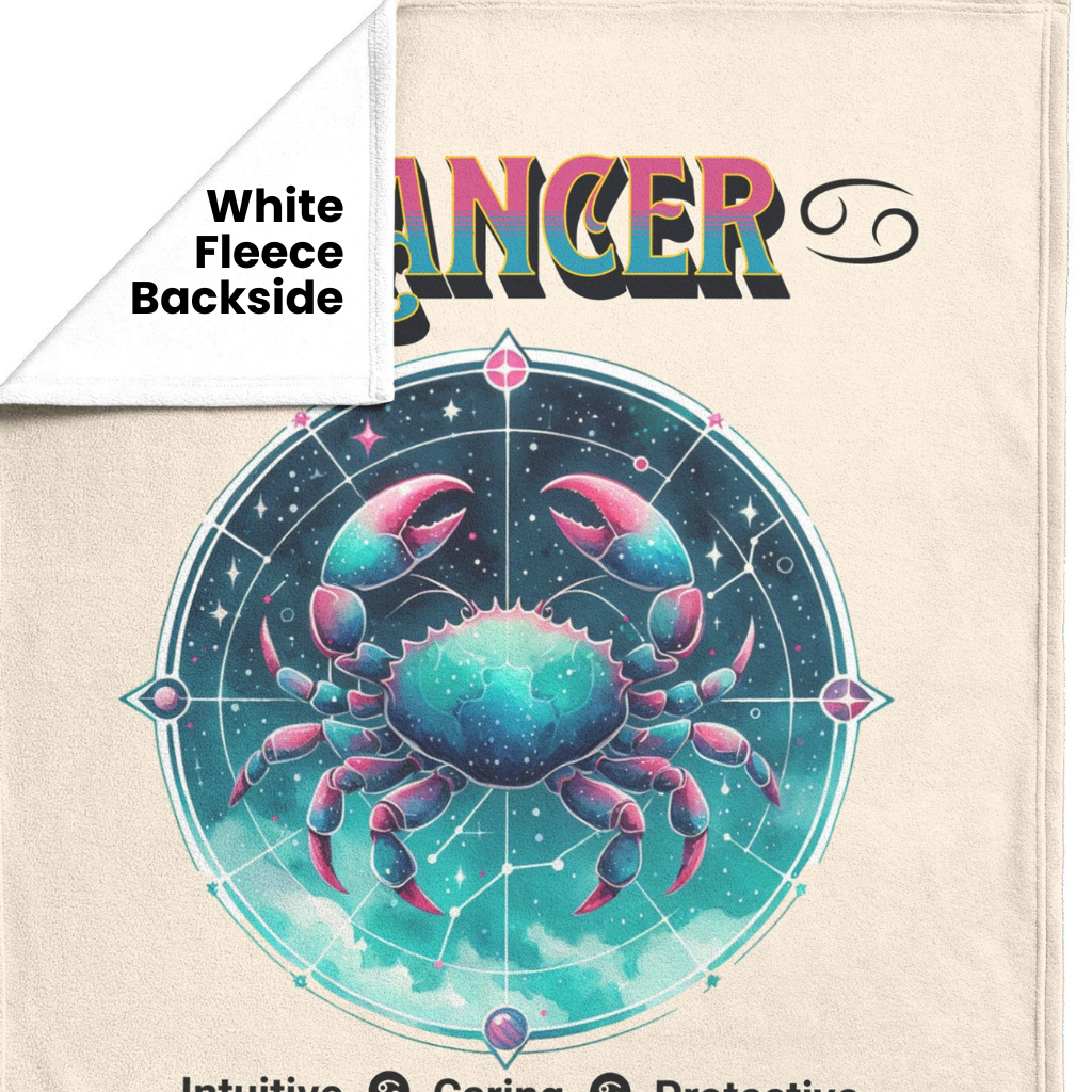 Cancer Personalized Fleece or Sherpa Blanket showing white fleece backside Mister Obtuse Eclectic Goods