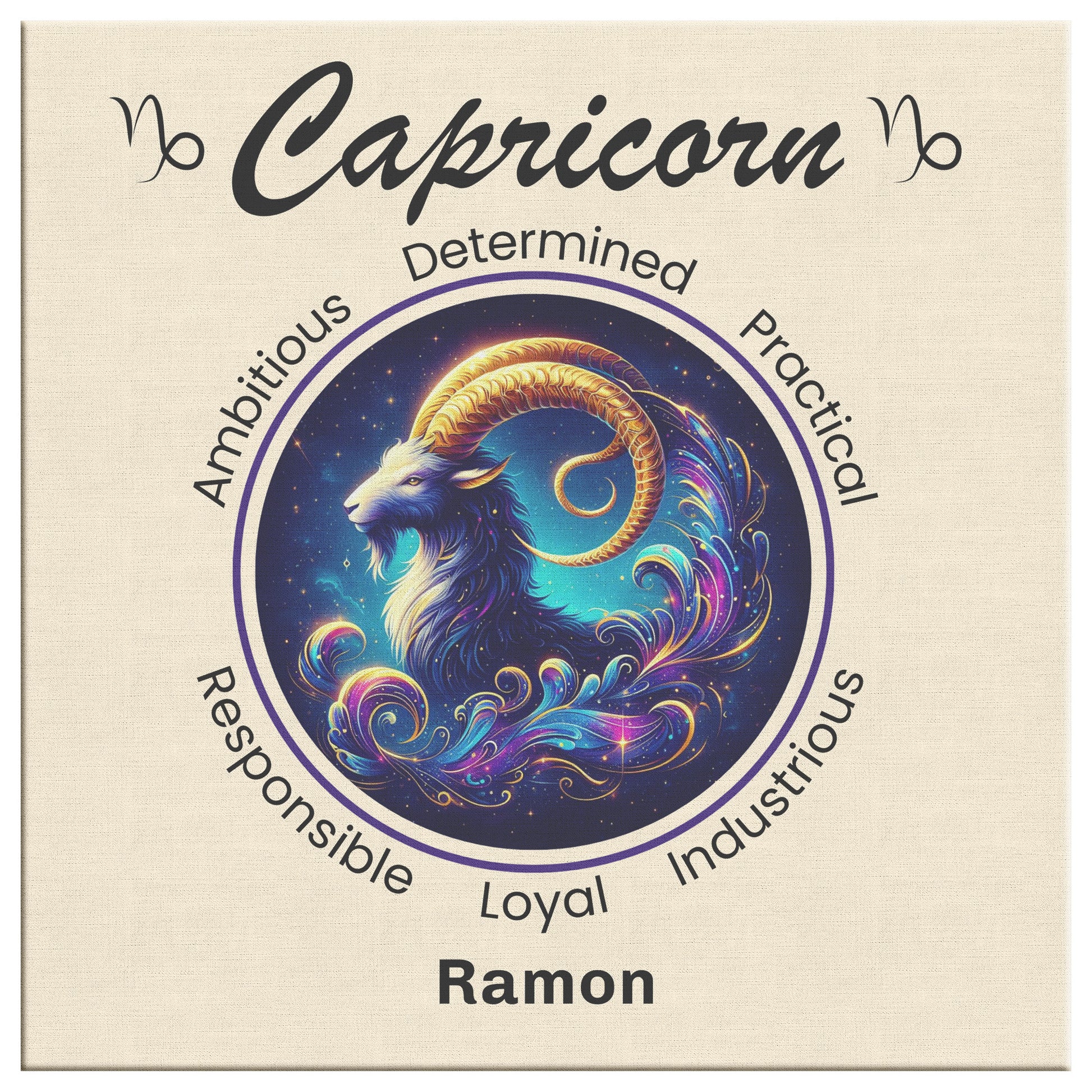 Capricorn Celestial Ambition Personalized Square Canvas Wrap close up mister obtuse eclectic goods