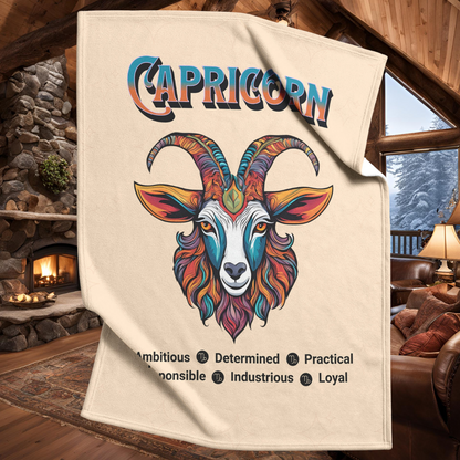 Capricorn Fleece or sherpa blanket inside cabin with fireplace mister obtuse eclectic goods