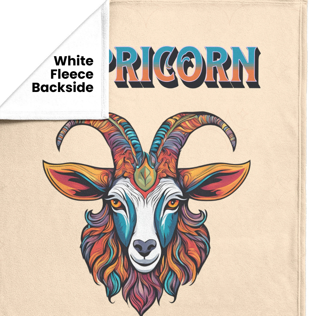Capricorn Fleece or sherpa blanket showing white fleece backside mister obtuse eclectic goods