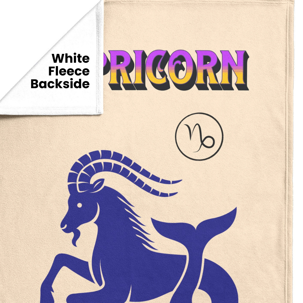 Capricorn Minimalist Fleece or sherpa blanket displaying white fleece backside mister obtuse eclectic goods