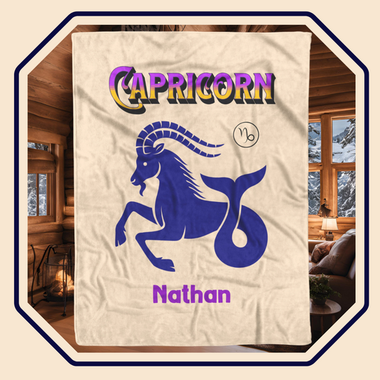 Capricorn Minimalist Personalized Fleece or Sherpa Blanket Main Image Mister Obtuse Eclectic Goods