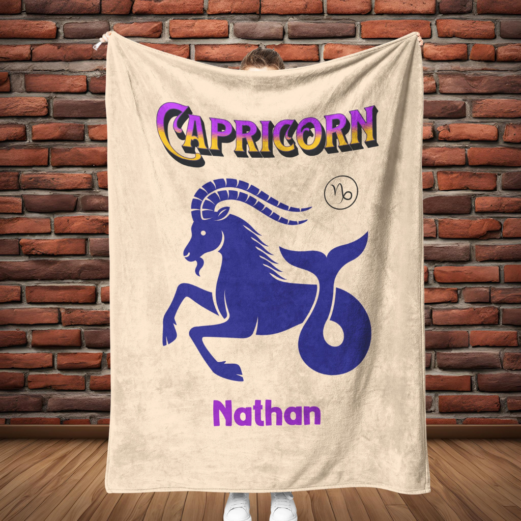 Capricorn Minimalist Personalized Fleece or Sherpa Blanket full length Mister Obtuse Eclectic Goods