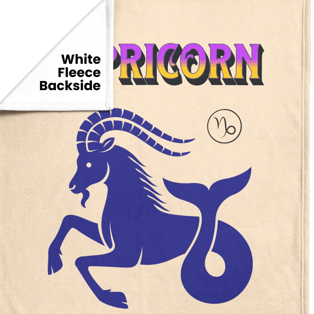 Capricorn Minimalist Personalized Fleece or Sherpa Blanket showing fleece white backside Mister Obtuse Eclectic Goods