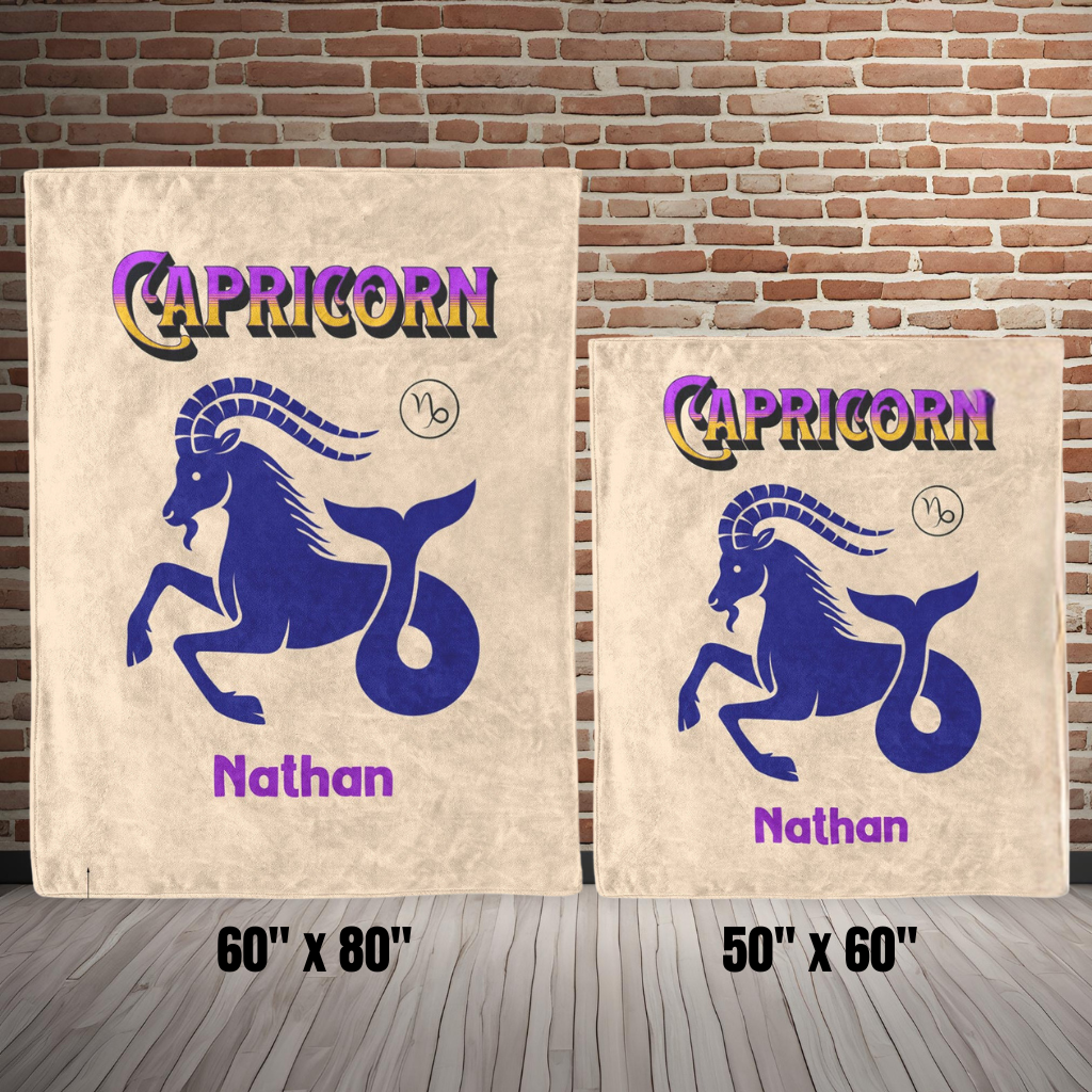 Capricorn Minimalist Personalized Fleece or Sherpa Blanket size options Mister Obtuse Eclectic Goods