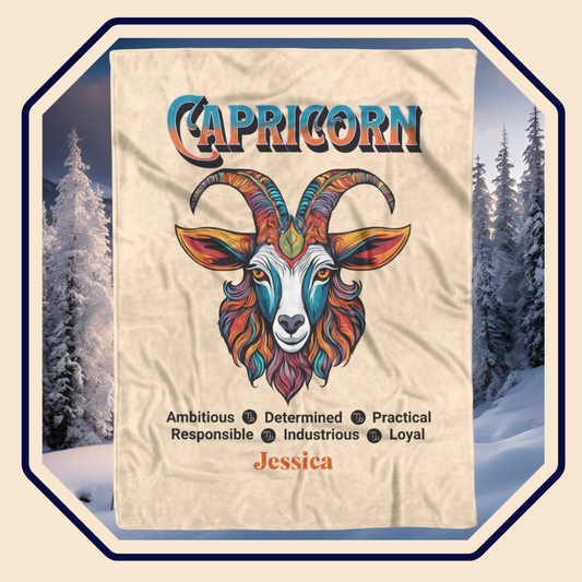 Capricorn Personalized Fleece or Sherpa Blanket Main Image Mister Obtuse Eclectic Goods