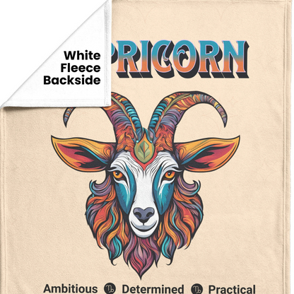 Capricorn Personalized Fleece or Sherpa Blanket showing fleece backside Mister Obtuse Eclectic Goods