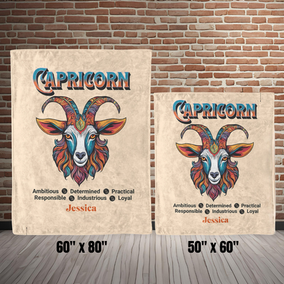 Capricorn Personalized Fleece or Sherpa Blanket size options Mister Obtuse Eclectic Goods