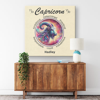 Capricorn Stardust Personalized Square Canvas Wrap on wall above cabinet mister obtuse eclectic goods