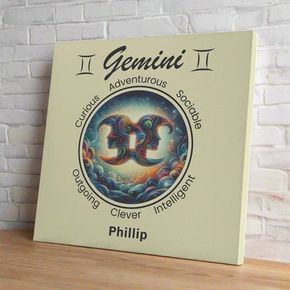Gemini A Star is Born personalized canvas wrap on shelf with white brick wall mister obtuse eclectic goods