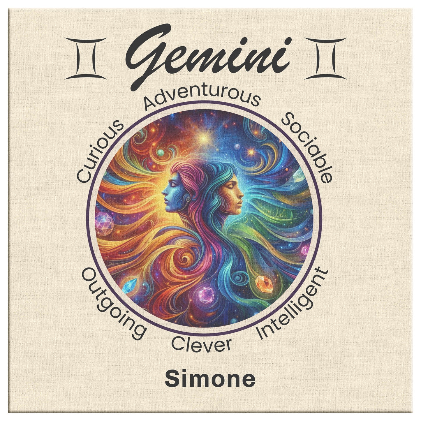 Gemini Double Trouble Personalized Square Canvas Wrap close up mister obtuse eclectic goods
