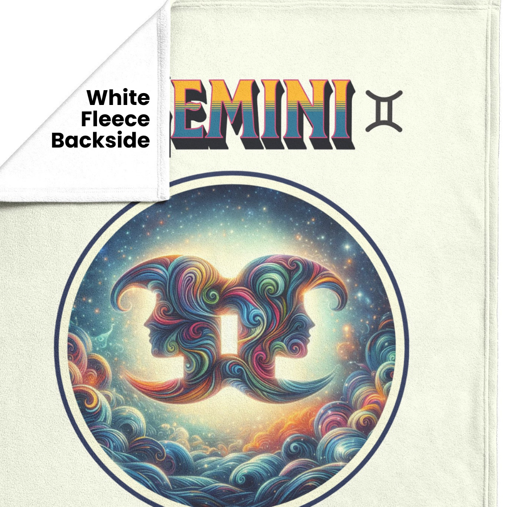 Gemini Fleece or sherpa blanket showing white fleece backside mister obtuse eclectic goods