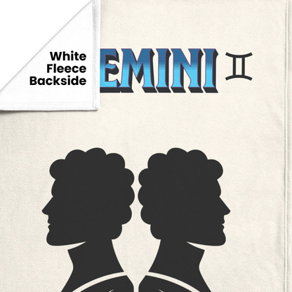 Gemini Minimalist Fleece or sherpa blanket showing white fleece backside mister obtuse eclectic goods